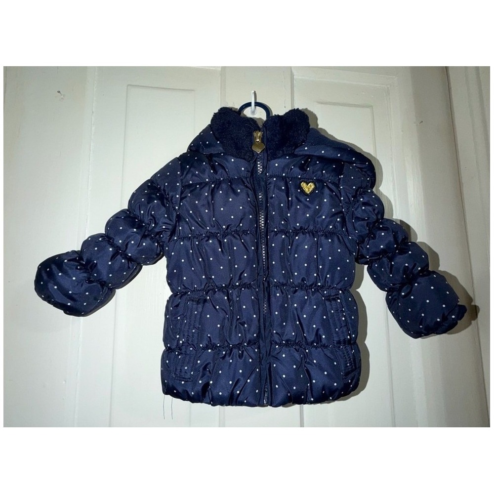 Girls size 12 months coat Navy Polka Dot Puffer Jacket with Hood